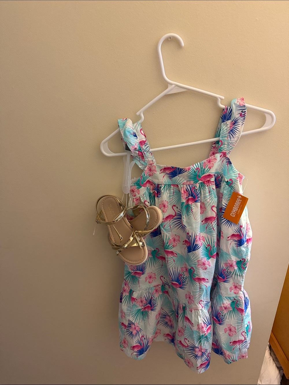 Gymboree Girls Tropical Flamingo Print Dress - Pink, Teal, Blue, White